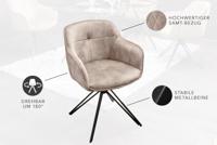 Draaibare design stoel EUPHORIA champagne grijs fluweel met armleuning metalen frame zwart - 40259 - thumbnail