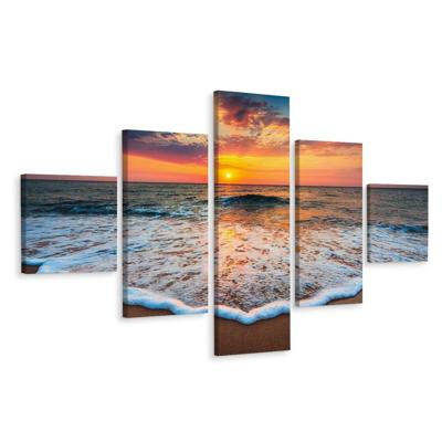 Schilderij - Zonsondergang boven de Noordzee, Premium Print