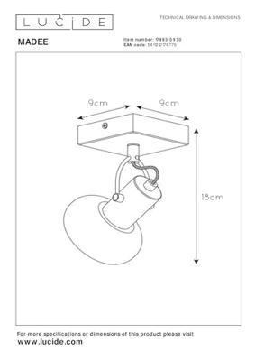 Lucide MADEE - Plafondspot - 1xE14 - Zwart