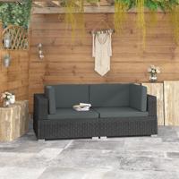 Hoekbanken 2 st met kussens poly rattan zwart - thumbnail