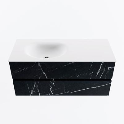 MONDIAZ VICA 110cm badmeubel onderkast Marquina 2 lades. Wastafel MOON links 1 kraangat, kleur Talc.