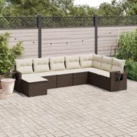 8-delige Loungeset met kussens poly rattan bruin - thumbnail