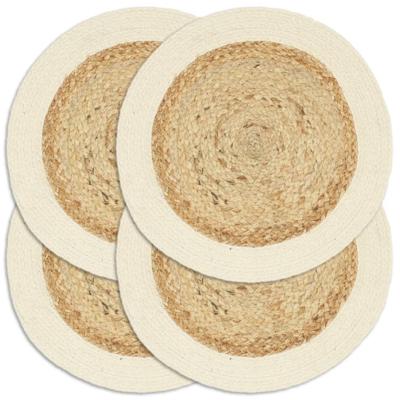 VidaXL Placemats 4 st rond 38 cm jute en katoen natuurlijk VidaXL Placemats 4 st rond 38 cm jute en katoen natuurlijk