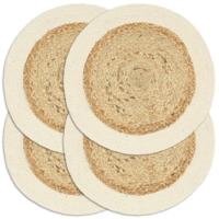 Placemats 4 st rond 38 cm jute en katoen natuurlijk - thumbnail