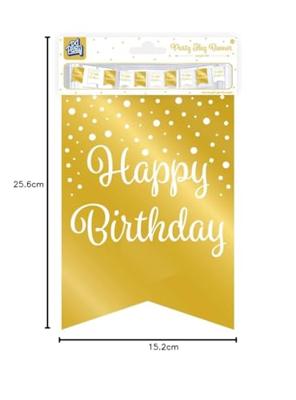 Vlaggetjesslinger goud/wit - Birthday