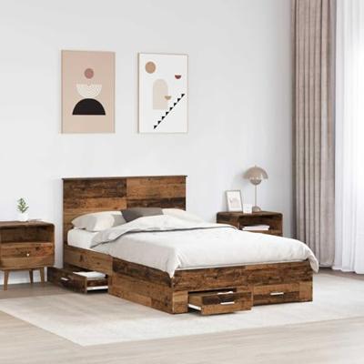 Bedframe met hoofdeinde Oudhout 120 x 200 cm Bewerkt hout