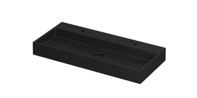 Wastafel United Porselein met 2 kraangaten incl. porseleinen click plug en verborgen overloop systeem 100 cm x 45 cm x 11 cm Mat zwart 0206084