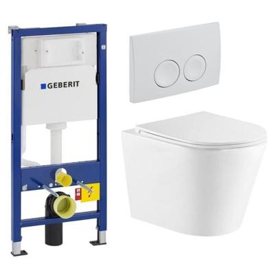 QeramiQ Dely Toiletset - Geberit UP100 inbouwreservoir - witte bedieningsplaat - toilet - zitting - mat wit SW730486/0701174/SW1026254/SW1000766