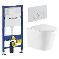 QeramiQ Dely Toiletset - Geberit UP100 inbouwreservoir - witte bedieningsplaat - toilet - zitting - mat wit SW730486/0701174/SW1026254/SW1000766 - thumbnail