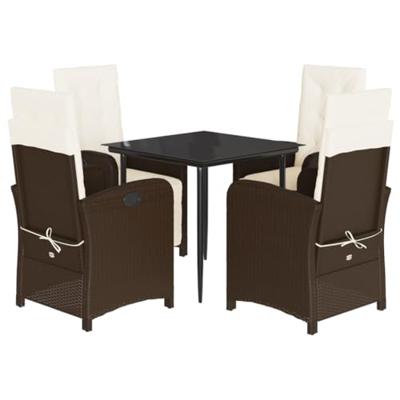 5-delige Tuinset met kussens poly rattan bruin