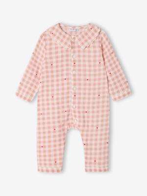 Baby pyjama met wijde hals van biologisch katoen roze (poederkleur)