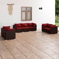 7-delige Loungeset met kussens poly rattan bruin - thumbnail