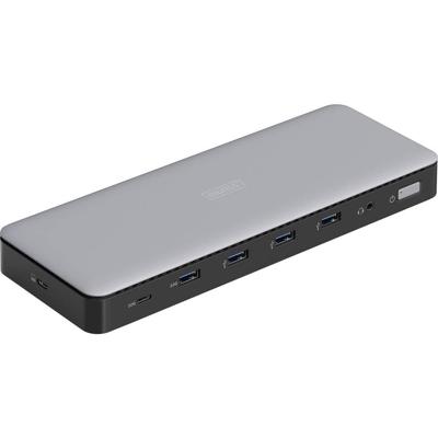 DIGITUS USB-C docking station - 13-poorten - 3x HDMI, 2x Displayport UltraHD 4k/60Hz - 1x USB-A 3.2 Gen2, 1x USB-C 3.2 Gen2, 3x USB-A 3.2 Gen1-1x 2,5G RJ45-1x 3,5mm audio - Grijs