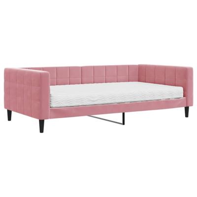 Slaapbank met matras 100x200 cm fluweel roze