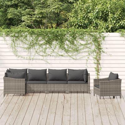 6-delige Loungeset met kussens poly rattan grijs
