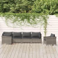6-delige Loungeset met kussens poly rattan grijs - thumbnail
