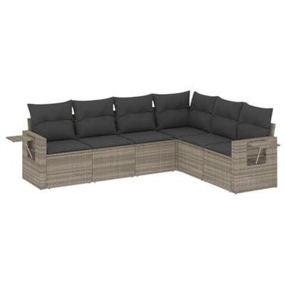 6-delige Loungeset met kussens poly rattan lichtgrijs