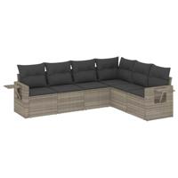 6-delige Loungeset met kussens poly rattan lichtgrijs - thumbnail