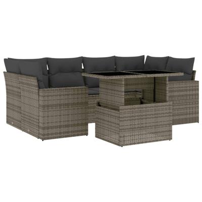 7-delige Loungeset met kussens poly rattan grijs