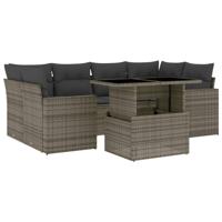 7-delige Loungeset met kussens poly rattan grijs - thumbnail