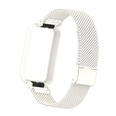 By Qubix - Milanese bandje met case - Wit - Xiaomi Smart band 7 Pro