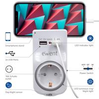 Wandstopcontact met 2 USB-Poorten Ewent EW1225 16A 3680 W Wit 10 W - thumbnail