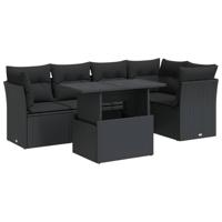 6-delige Loungeset met kussens poly rattan zwart - thumbnail