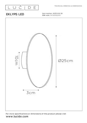 Lucide EKLYPS LED - Wandlamp - Ø 25 cm - LED - 1x9W 3000K - Zwart