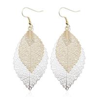 Dubbel gelaagde verlaat Tassel Earrings eenvoudige retro metalen blad-oren ornamenten (goud zilver) - thumbnail