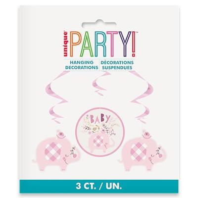 Swirls Hangdecoratie Olifant Roze Geboorte Meisje (3st) - thumbnail