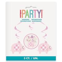 Swirls Hangdecoratie Olifant Roze Geboorte Meisje (3st) - thumbnail