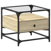 Salontafel met glazen blad 50x50x45 cm sonoma eiken staal - thumbnail