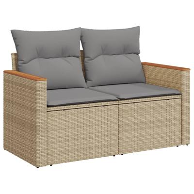 5-delige Loungeset met kussens poly rattan gemengd beige - thumbnail