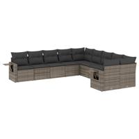 11-delige Loungeset met kussens poly rattan grijs - thumbnail
