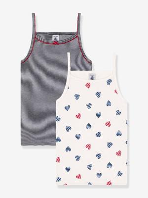 Set van 2 kindertopjes met spaghettibandjes in katoen met hartjesprint PETIT BATEAU wit