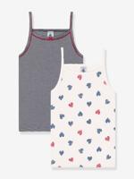 Set van 2 kindertopjes met spaghettibandjes in katoen met hartjesprint PETIT BATEAU wit - thumbnail