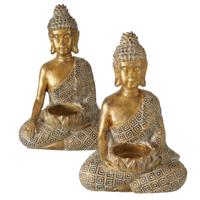 Boltze Home Theelichthouder buddha 14x10xh21cm goud - thumbnail