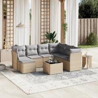 7-delige Loungeset met kussens poly rattan gemengd beige - thumbnail