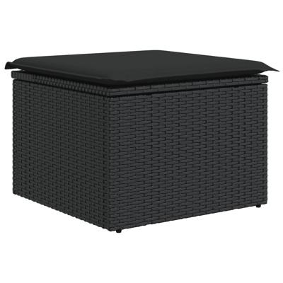 7-delige Loungeset met kussens poly rattan zwart - thumbnail