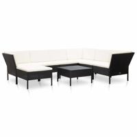 8-delige Loungeset met kussens poly rattan zwart - thumbnail