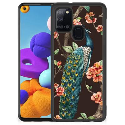 Samsung Galaxy A21s Back Cover Pauw met Bloemen Samsung Galaxy A21s Back Cover Pauw met Bloemen