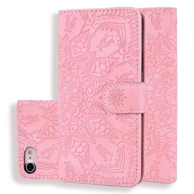 Kalf patroon dubbele vouwen ontwerp reliëf lederen draagtas met portemonnee & houder & kaartsleuven voor iPhone 8 & 7 (roze)