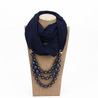 2 stks nationale stijl sjaal met imitatie parel ketting (Navy) - thumbnail