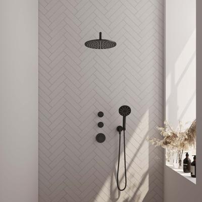 Inbouw Regendouche Set Brauer Black Edition Gebogen Wanduitloop Ronde Hoofddouche 30 cm Met Twee Stopkranen en Handdouche 3 Standen Mat Zwart - thumbnail
