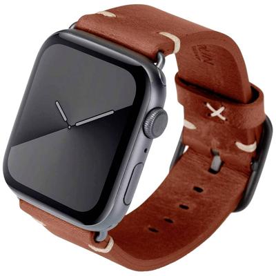 JT Berlin Alex Vintage armband voor Apple Watch 42 mm / 44 mm leren armband [Watch SE, Series 6 / 5 / 4 / 3 / 2 / 1, zacht lederen reserveband, aluminium sluiting] bruin/grijs (maat S/M)