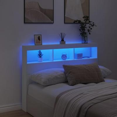 Hoofdbordkast met LED-verlichting 140x17x102 cm wit
