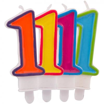 Kaars cijfer 1 in vrolijke kleuren