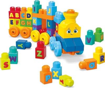 MEGA Bloks Bouwspeelgoed. ABC-blokkentreinset met geluiden en muziek, muzikale ABC-trein, educatief speelgoed voor peuters van 1 - 3, FWK22