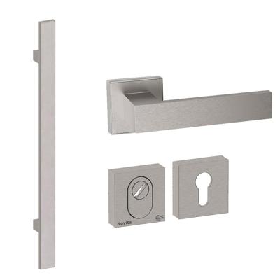 Hardbrass Voordeurset vierkant 3-delig met greep Miami SKG3 met kerntrekbeveiliging - RVS