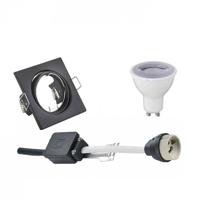LED Spot Set - Trion - GU10 Fitting - Dimbaar - Inbouw Vierkant - Mat Zwart - 6W - Warm Wit 3000K - Kantelbaar 80mm - thumbnail